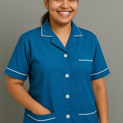 Hangerage Sky Blue Staff Apron | Unisex_3-Pocket Apron | Half Sleeves | V Neck | style with White Pipine | Comfortable | Durable | Uniform for Medical Professionals (Staff & Nursing)