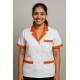 Hangerage White Staff Apron | Unisex_3-Pocket Apron | Half Sleeves | V Neck | style with orange collar | Comfortable | Durable | Uniform for Medical Professionals (Staff & Nursing)