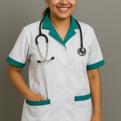 Hangerage White Staff Apron | Unisex_3-Pocket Apron | Half Sleeves | V Neck | style with Green collar | Comfortable | Durable | Uniform for Medical Professionals (Staff & Nursing)