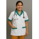 Hangerage White Staff Apron | Unisex_3-Pocket Apron | Half Sleeves | V Neck | style with Green collar | Comfortable | Durable | Uniform for Medical Professionals (Staff & Nursing)