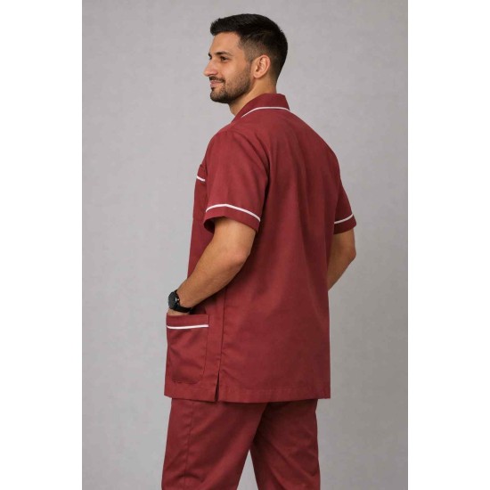 Hangerage Male Staff Dress | Polycotton, Stylish, Comfortable | Half Sleeves | Style with White Pipine | Ideal For Health care Professionals | Color (Maroon) Sizes S - XXL