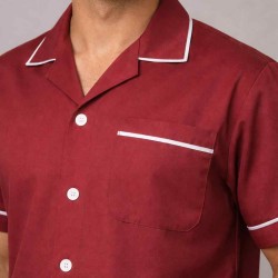 Hangerage Male Staff Dress | Polycotton, Stylish, Comfortable | Half Sleeves | Style with White Pipine | Ideal For Health care Professionals | Color (Maroon) Sizes S - XXL