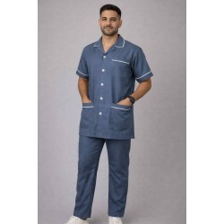 Hangerage Male Staff Dress | Polycotton, Stylish, Comfortable | Half Sleeves | Style with White Pipine | Ideal For Health care Professionals | Color (Grey)  Sizes S - XXL