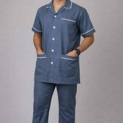 Hangerage Male Staff Dress | Polycotton, Stylish, Comfortable | Half Sleeves | Style with White Pipine | Ideal For Health care Professionals | Color (Grey)  Sizes S - XXL