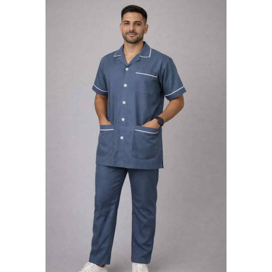 Hangerage Male Staff Dress | Polycotton, Stylish, Comfortable | Half Sleeves | Style with White Pipine | Ideal For Health care Professionals | Color (Grey)  Sizes S - XXL