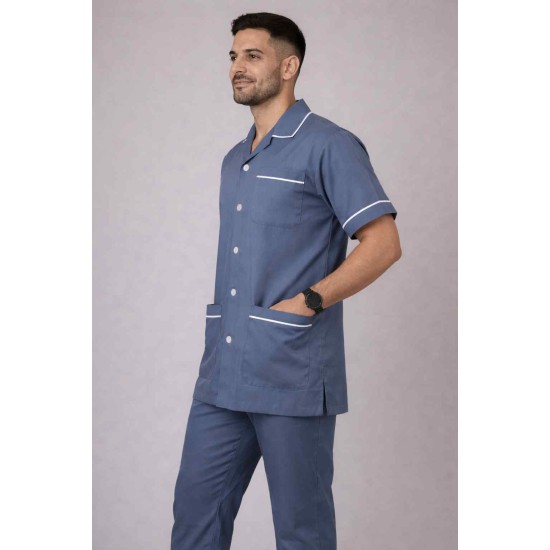 Hangerage Male Staff Dress | Polycotton, Stylish, Comfortable | Half Sleeves | Style with White Pipine | Ideal For Health care Professionals | Color (Grey)  Sizes S - XXL