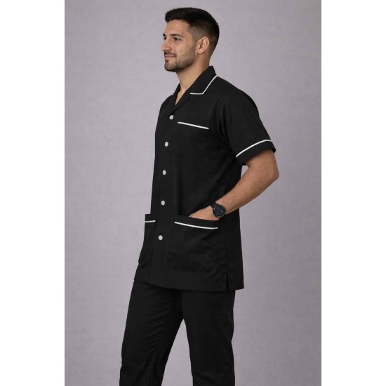 Hangerage Male Staff Dress | Polycotton, Stylish, Comfortable | Half Sleeves | Style with White Pipine | Ideal For Health care Professionals | Color (Black) Sizes  S - XXL