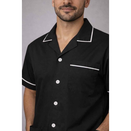 Hangerage Male Staff Dress | Polycotton, Stylish, Comfortable | Half Sleeves | Style with White Pipine | Ideal For Health care Professionals | Color (Black) Sizes  S - XXL