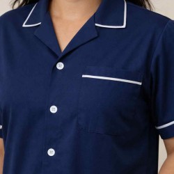Hangerage Female Staff Dress| Polycotton, Stylish, Comfortable | Half Sleeves | Style with White Pipine | Ideal For Health care Professionals | Color (Navy Blue) Sizes XS - XXL