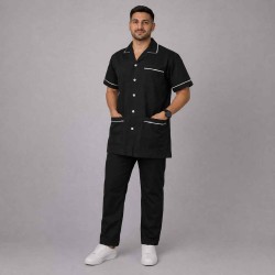 Hangerage Male Staff Dress | Polycotton, Stylish, Comfortable | Half Sleeves | Style with White Pipine | Ideal For Health care Professionals | Color (Black) Sizes  S - XXL