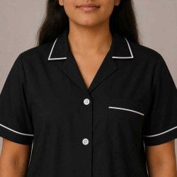 Hangerage Female Staff Dress | Polycotton, Stylish, Comfortable | Half Sleeves | Style with White Pipine | Ideal For Health care Professionals | Color (Black) Sizes  XS - XXL