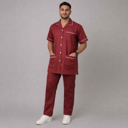 Hangerage Male Staff Dress | Polycotton, Stylish, Comfortable | Half Sleeves | Style with White Pipine | Ideal For Health care Professionals | Color (Maroon) Sizes S - XXL