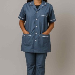 Hangerage Female Staff Dress | Polycotton, Stylish, Comfortable | Half Sleeves | Style with White Pipine | Ideal For Health care Professionals | Color (Grey) Sizes XS - XXL