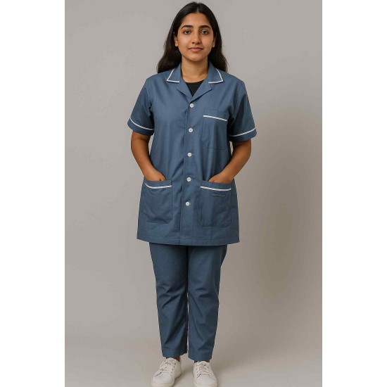 Hangerage Female Staff Dress | Polycotton, Stylish, Comfortable | Half Sleeves | Style with White Pipine | Ideal For Health care Professionals | Color (Grey) Sizes XS - XXL