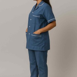 Hangerage Female Staff Dress | Polycotton, Stylish, Comfortable | Half Sleeves | Style with White Pipine | Ideal For Health care Professionals | Color (Grey) Sizes XS - XXL
