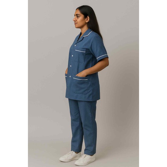 Hangerage Female Staff Dress | Polycotton, Stylish, Comfortable | Half Sleeves | Style with White Pipine | Ideal For Health care Professionals | Color (Grey) Sizes XS - XXL