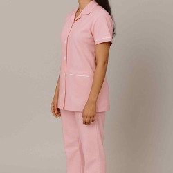 Hangerage Female Staff Dress | Polycotton, Stylish, Comfortable | Half Sleeves | Style with White Pipine | Ideal For Health care Professionals | Color (Pink) Sizes XS - XXL