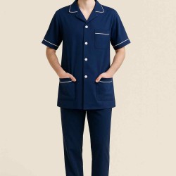 Hangerage Male Staff Dress | Polycotton, Stylish, Comfortable | Half Sleeves | Style with White Pipine | Ideal For Health care Professionals | Color (Navy Blue) Sizes XS - XXL