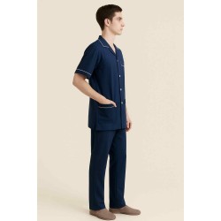 Hangerage Male Staff Dress | Polycotton, Stylish, Comfortable | Half Sleeves | Style with White Pipine | Ideal For Health care Professionals | Color (Navy Blue) Sizes XS - XXL