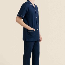 Hangerage Male Staff Dress | Polycotton, Stylish, Comfortable | Half Sleeves | Style with White Pipine | Ideal For Health care Professionals | Color (Navy Blue) Sizes XS - XXL