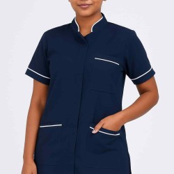 Hangerage Female Staff Dress | Polycotton, Stylish, Comfortable | Half Sleeves | Style with White Pipine | Ideal For Health care Professionals | Color (Ocean Blue) Sizes XS - XXL