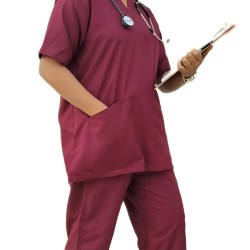 DOCTOR SCRUB SUIT -  MAROON  COLOR | V  NECK | UNISEX PATTERN 