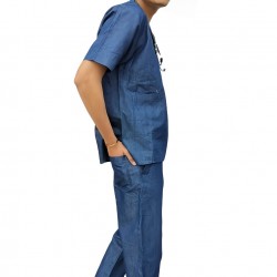 Hangerage Doctor Scrub Suit | Denim Scrub Suit | 4-Pockets Scrub Suit | Half Sleeves | V Neck | Unisex | 