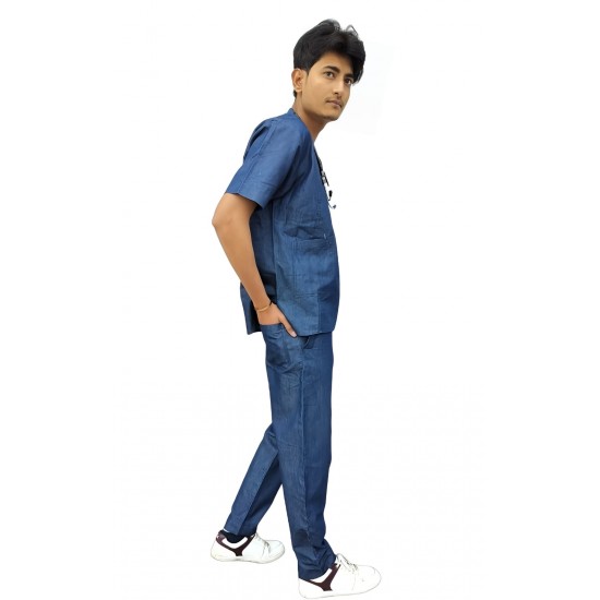 Hangerage Doctor Scrub Suit | Denim Scrub Suit | 4-Pockets Scrub Suit | Half Sleeves | V Neck | Unisex | 