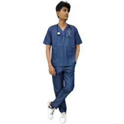 Hangerage Doctor Scrub Suit | Denim Scrub Suit | 4-Pockets Scrub Suit | Half Sleeves | V Neck | Unisex | 