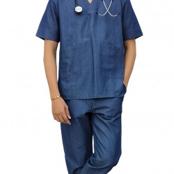 Hangerage Doctor Scrub Suit | Denim Scrub Suit | 4-Pockets Scrub Suit | Half Sleeves | V Neck | Unisex | 