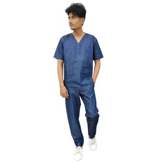 Hangerage Doctor Scrub Suit | Denim Scrub Suit | 4-Pockets Scrub Suit | Half Sleeves | V Neck | Unisex | 