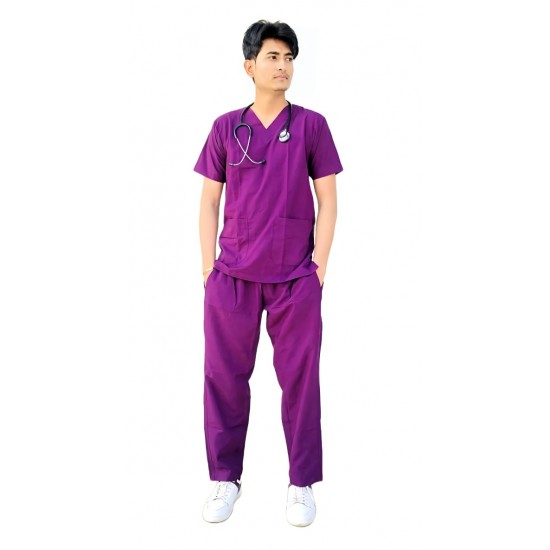 Hangerage Doctor Scrub Suit | Wine Color | 4-Pockets Scrub Suit | Half Sleeves | V Neck | Unisex