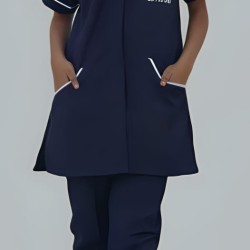 Hangerage Staff Dress || Unisex | Polycotton, Stylish, Comfortable | Half Sleeves | Style with White Pipine | Ideal For Health care Professionals | Color (Navy Blue) Sizes S - XXL