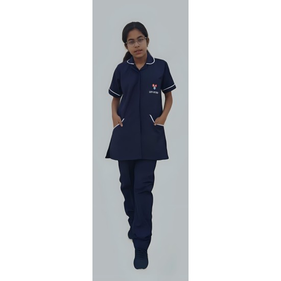 Hangerage Staff Dress || Unisex | Polycotton, Stylish, Comfortable | Half Sleeves | Style with White Pipine | Ideal For Health care Professionals | Color (Navy Blue) Sizes S - XXL