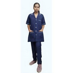 Hangerage Staff Dress || Unisex | Polycotton, Stylish, Comfortable | Half Sleeves | Style with White Pipine | Ideal For Health care Professionals | Color (Navy Blue) Sizes XS - XXXL