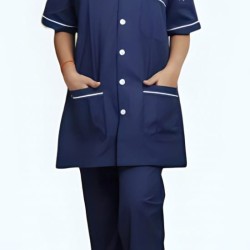 Hangerage Staff Dress || Unisex | Polycotton, Stylish, Comfortable | Half Sleeves | Style with White Pipine | Ideal For Health care Professionals | Color (Navy Blue) Sizes XS - XXXL