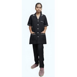 Hangerage Staff Dress || Unisex | Polycotton, Stylish, Comfortable | Half Sleeves | Style with White Pipine | Ideal For Health care Professionals | Color (Black) Sizes XS - XXXL