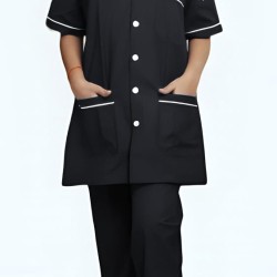 Hangerage Staff Dress || Unisex | Polycotton, Stylish, Comfortable | Half Sleeves | Style with White Pipine | Ideal For Health care Professionals | Color (Black) Sizes XS - XXXL