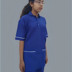 Hangerage Staff Dress || Unisex | Polycotton, Stylish, Comfortable | Half Sleeves | Style with White Pipine | Ideal For Health care Professionals | Color (Royal Blue) Sizes XS - XXXL