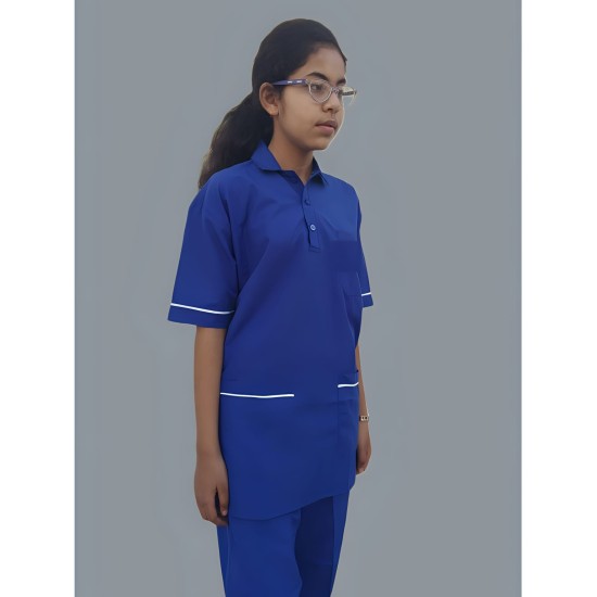 Hangerage Staff Dress || Unisex | Polycotton, Stylish, Comfortable | Half Sleeves | Style with White Pipine | Ideal For Health care Professionals | Color (Royal Blue) Sizes XS - XXXL