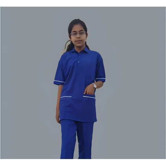 Hangerage Staff Dress || Unisex | Polycotton, Stylish, Comfortable | Half Sleeves | Style with White Pipine | Ideal For Health care Professionals | Color (Royal Blue) Sizes XS - XXXL