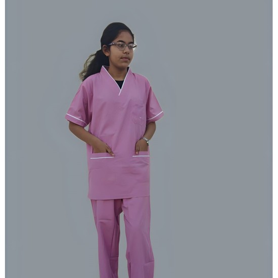 Hangerage Staff Dress || Unisex | Polycotton, Stylish, Comfortable | Half Sleeves | Style with White Pipine | Ideal For Health care Professionals | Color (Pink) Sizes XS - XXXL