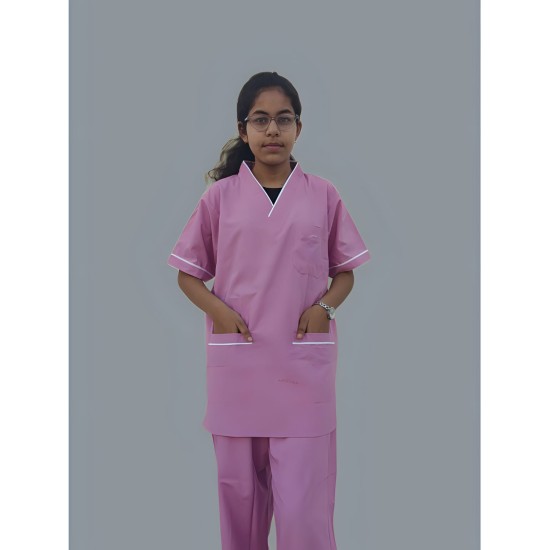 Hangerage Staff Dress || Unisex | Polycotton, Stylish, Comfortable | Half Sleeves | Style with White Pipine | Ideal For Health care Professionals | Color (Pink) Sizes XS - XXXL