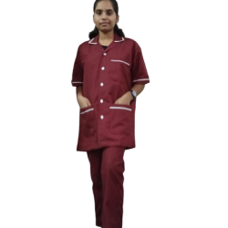 Hangerage Staff Dress || Unisex | Polycotton, Stylish, Comfortable | Half Sleeves | Style with White Pipine | Ideal For Health care Professionals | Color (Maroon) Sizes S - XXL