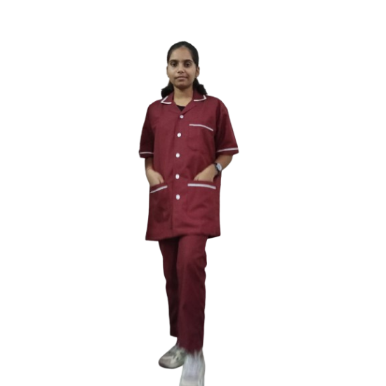 Hangerage Staff Dress || Unisex | Polycotton, Stylish, Comfortable | Half Sleeves | Style with White Pipine | Ideal For Health care Professionals | Color (Maroon) Sizes S - XXL