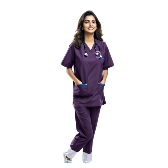FEMALE SCRUB SUIT |HALF SLEEVES |5 POCKETS|WINE COLOR | FABRIC PV SPUN|BEST FITTED FOR MEDICAL PROFESSIONALS