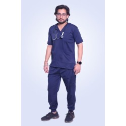 Hangerage Premium Scrub Suit (4-way Stretchable )_Navy Blue _Unisex (V Neck)