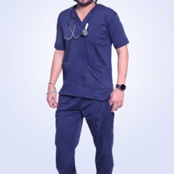 Hangerage Premium Scrub Suit (4-way Stretchable )_Navy Blue _Unisex (V Neck)