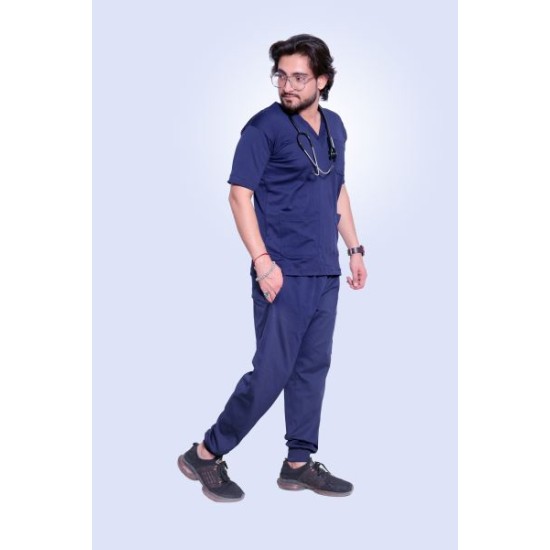 Hangerage Premium Scrub Suit (4-way Stretchable )_Navy Blue _Unisex (V Neck)