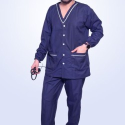 HANGERAGE DOCTOR SCRUB SUIT (FULL SLEEVES , FRONT BUTTONED)_NAVY BLUE_UNISEX